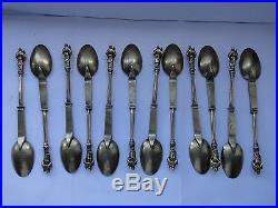 Set Of 12 Antique European, Sterling Silver Gilt Apostle Tea Spoons 1850, Marked