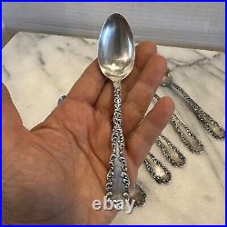 Set Of 6 Antique Sterling Silver Waverly Pattern Dessert Spoons JKM & V Marked