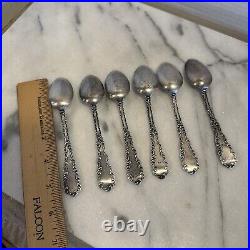 Set Of 6 Antique Sterling Silver Waverly Pattern Dessert Spoons JKM & V Marked