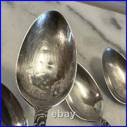 Set Of 6 Antique Sterling Silver Waverly Pattern Dessert Spoons JKM & V Marked