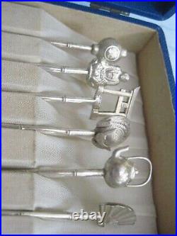 Set Of 6 Sterling Silver. 950 Marked Asian Demi Spoons with Case