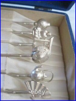 Set Of 6 Sterling Silver. 950 Marked Asian Demi Spoons with Case