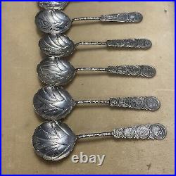 Set Of 8 Antique Chinese Hand Made Sterling Silver Spoons With Makers Mark