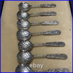 Set Of 8 Antique Chinese Hand Made Sterling Silver Spoons With Makers Mark