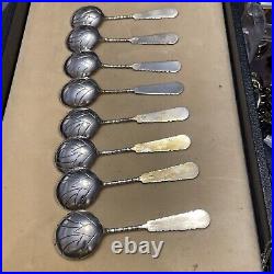 Set Of 8 Antique Chinese Hand Made Sterling Silver Spoons With Makers Mark