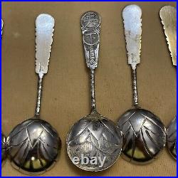 Set Of 8 Antique Chinese Hand Made Sterling Silver Spoons With Makers Mark