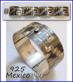 Signed Vtg 925 Sterling Silver Guadalajara Wide Panel Bracelet, Eagle Mark 4, 35g