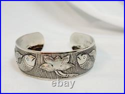 Silver Carp Koi Fish Cuff Bracelet Marked 925 3/4 Wide