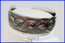 Silver Carp Koi Fish Cuff Bracelet Marked 925 Vintage