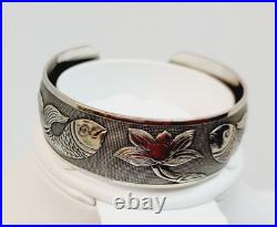 Silver Carp Koi Fish Cuff Bracelet Marked 925 Vintage