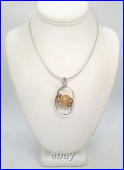 Silver Golden Quartz Pendant Necklace 15.9 grams Chain marked 925
