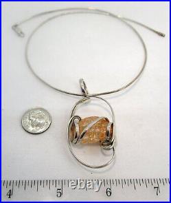 Silver Golden Quartz Pendant Necklace 15.9 grams Chain marked 925
