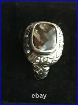 Smoky Quartz Sterling Silver 925 Ring With Little Diamonds Size 6.75 Marked SG