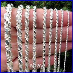 Solid 925 Sterling Silver Italian DIAMOND CUT ROPE CHAIN Necklace Bracelet Italy