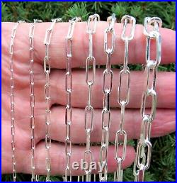 Solid 925 Sterling Silver Italian Paperclip Rectangle Chain Necklace or Bracelet