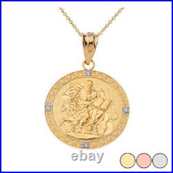 Solid Gold Diamond Or Sterling Silver Saint Mark Round Pendant Necklace