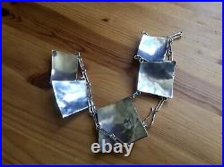 Solid Silver Multi Gem Ethnic Panel Necklace Egyptian Revival H'marked 56g