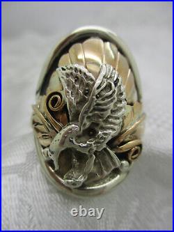 Southwestern Marked Sterling R Silver Eagle Saddle Style Ring Size 14