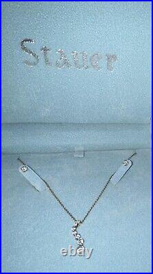 Stauer DiamondAura Necklace Earring Set Sterling Silver Italy Marked. 925 3CT
