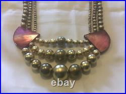 Stephen Dweck RARE FIND Marked 925 on Clasp Bronze Beaded Necklace with Abalone