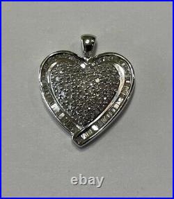 Sterling Silver 150 Round & Baguette Diamond 1.5ct 1 Heart Pendant