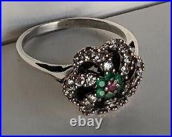 Sterling Silver & 8k Gold Ruby Emerald & Glass Ring Pinwheel 3.7g Sz 8.25 Signed