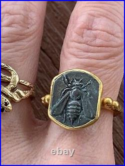 Sterling Silver 925 Bee Carved Stone Ring Size 7 Marked Omer 925