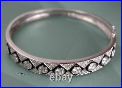 Sterling Silver 925 Diamonique CZ Hinged Bangle Bracelet Designer Marked Cuff