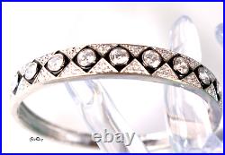 Sterling Silver 925 Diamonique CZ Hinged Bangle Bracelet Designer Marked Cuff