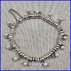 Sterling Silver 925 Marked Pearl Strong Magnetic Clasp & Safety Bracelet