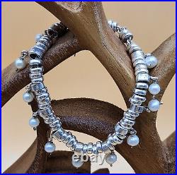 Sterling Silver 925 Marked Pearl Strong Magnetic Clasp & Safety Bracelet