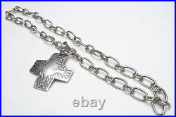 Sterling Silver 925 Marked Textured Flat Cross Pendant 17 Chain Necklace 39.57g