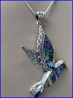 Sterling Silver Abalone Bird Pendant Marked ATI 925 ID And 925 Italy Chain
