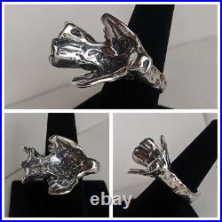 Sterling Silver Abstract Dove in Flight Ring Chunky 32g Size 8 Artisan Signed