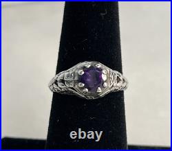 Sterling Silver Amethyst Marked Size 6.5 Round Ring