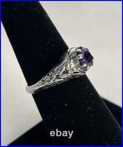 Sterling Silver Amethyst Marked Size 6.5 Round Ring