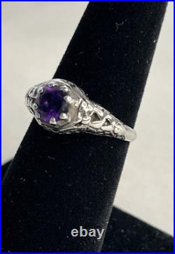 Sterling Silver Amethyst Marked Size 6.5 Round Ring