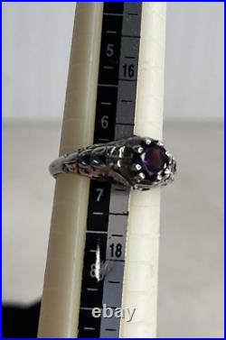 Sterling Silver Amethyst Marked Size 6.5 Round Ring