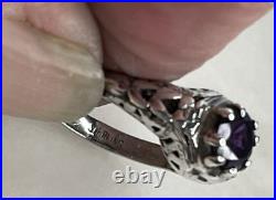 Sterling Silver Amethyst Marked Size 6.5 Round Ring