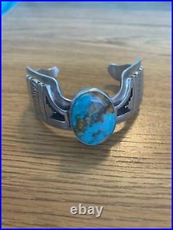 Sterling Silver And Turquoise Cuff Navajo Vintage Marked L. M. Nez