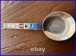 Sterling Silver Antique Tea Caddy Spoon with Enameling with Heraldry Marked 925