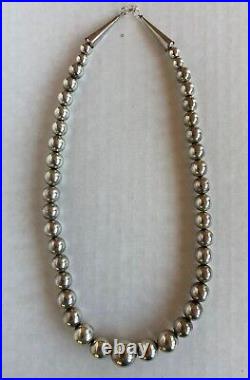 Sterling Silver Bead Necklace Marked Sterling On Cone Ends 21 Long 62.7 Grams