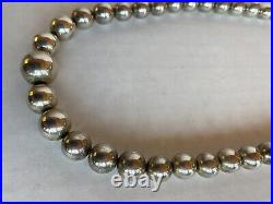 Sterling Silver Bead Necklace Marked Sterling On Cone Ends 21 Long 62.7 Grams