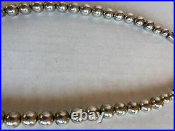 Sterling Silver Bead Necklace Marked Sterling On Cone Ends 21 Long 62.7 Grams