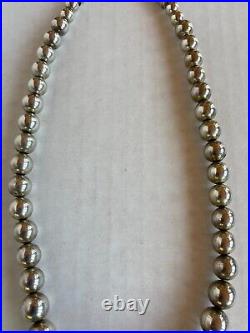 Sterling Silver Bead Necklace Marked Sterling On Cone Ends 21 Long 62.7 Grams