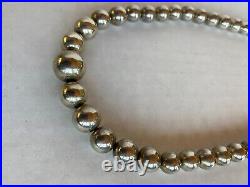 Sterling Silver Bead Necklace Marked Sterling On Cone Ends 21 Long 62.7 Grams