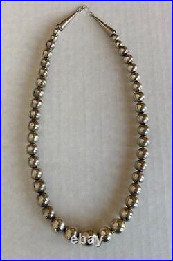 Sterling Silver Bead Necklace Marked Sterling On Cone Ends 21 Long 62.7 Grams