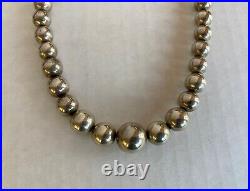 Sterling Silver Bead Necklace Marked Sterling On Cone Ends 21 Long 62.7 Grams