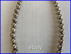 Sterling Silver Bead Necklace Marked Sterling On Cone Ends 21 Long 62.7 Grams