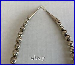 Sterling Silver Bead Necklace Marked Sterling On Cone Ends 21 Long 62.7 Grams